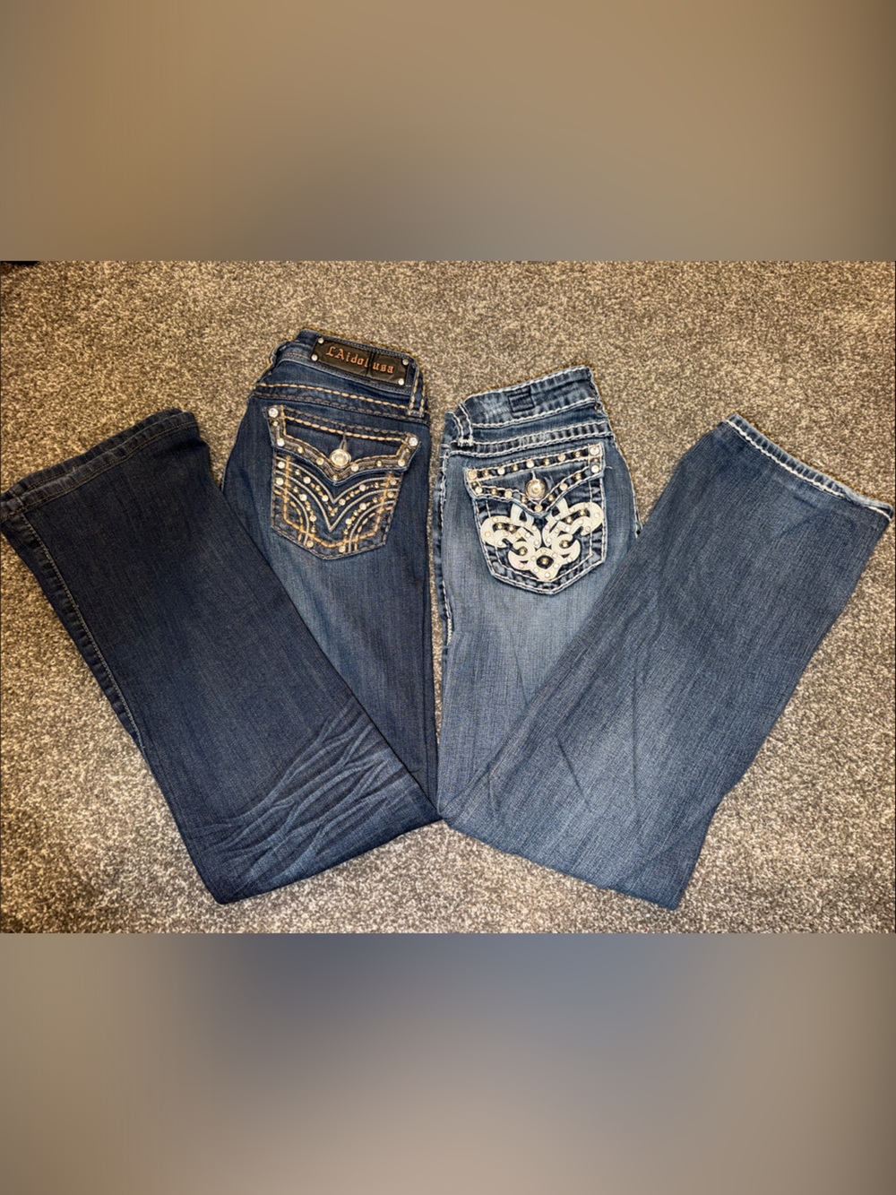 Y2K L.A. idol Women’s Boot Cut Jeans Dark and Medium Blue Wash size 5